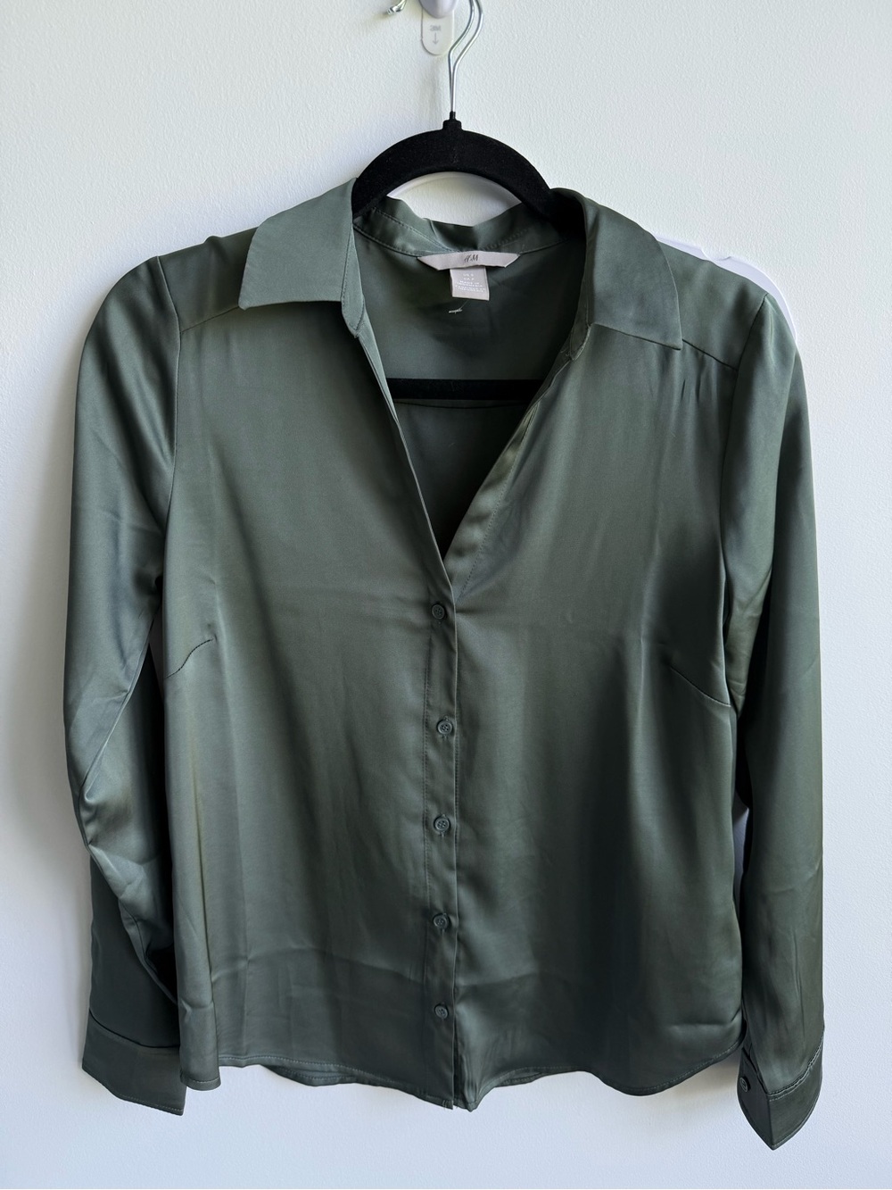 H&M Olive Green Satin Button-Up Blouse